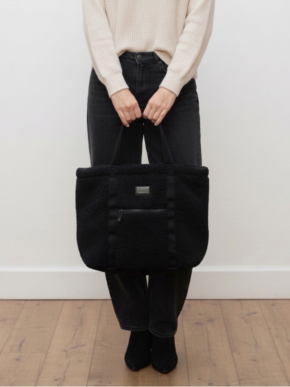 Eddie Bauer Black Teddy Shearling Handbag Tote Bag